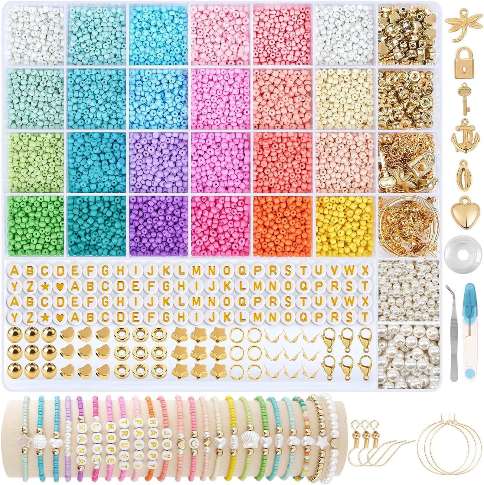 DIY Kit - 3MM 24Color Clay Beads & Charms for Jewelry Making, DIY Friendship Bracelets Set with Letter Beads & Accessories, Crafts Supplies
