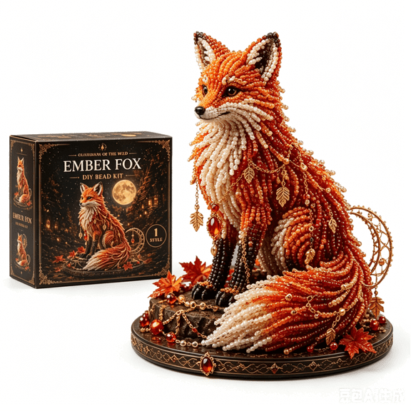 DIY Kit for Adults All Ages, 3D Bead Animal Kit with Step-by-Step Instructions, Mythical Creature Beading Craft Set, Handmade Decor Figurine Making Kit for Birthday Christmas Gifts (Ember Fox)