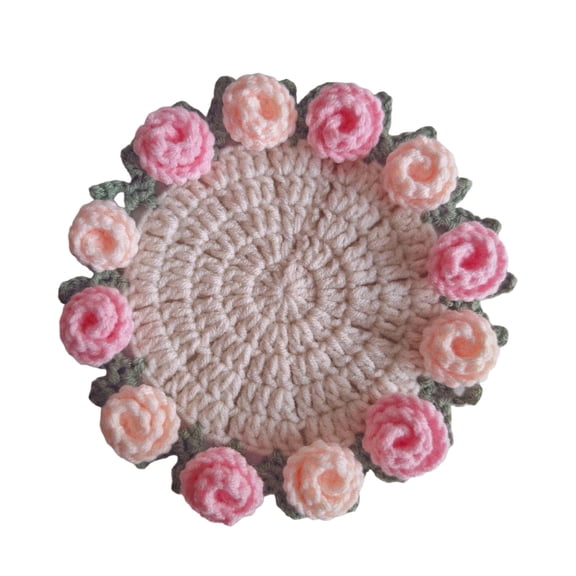 DIY Kit Handmade Rose Crochet Placemat&Woven Floral Coaster Craft Set for Table Decor, Home Decoration and Gift Making