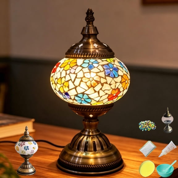 DIY Kit Mosaic Night Light Corded Turkish Table Lamp USB Powered Bedside Lamps for Home Decor Kitchen Bathroom Office Birthday Dining Table
