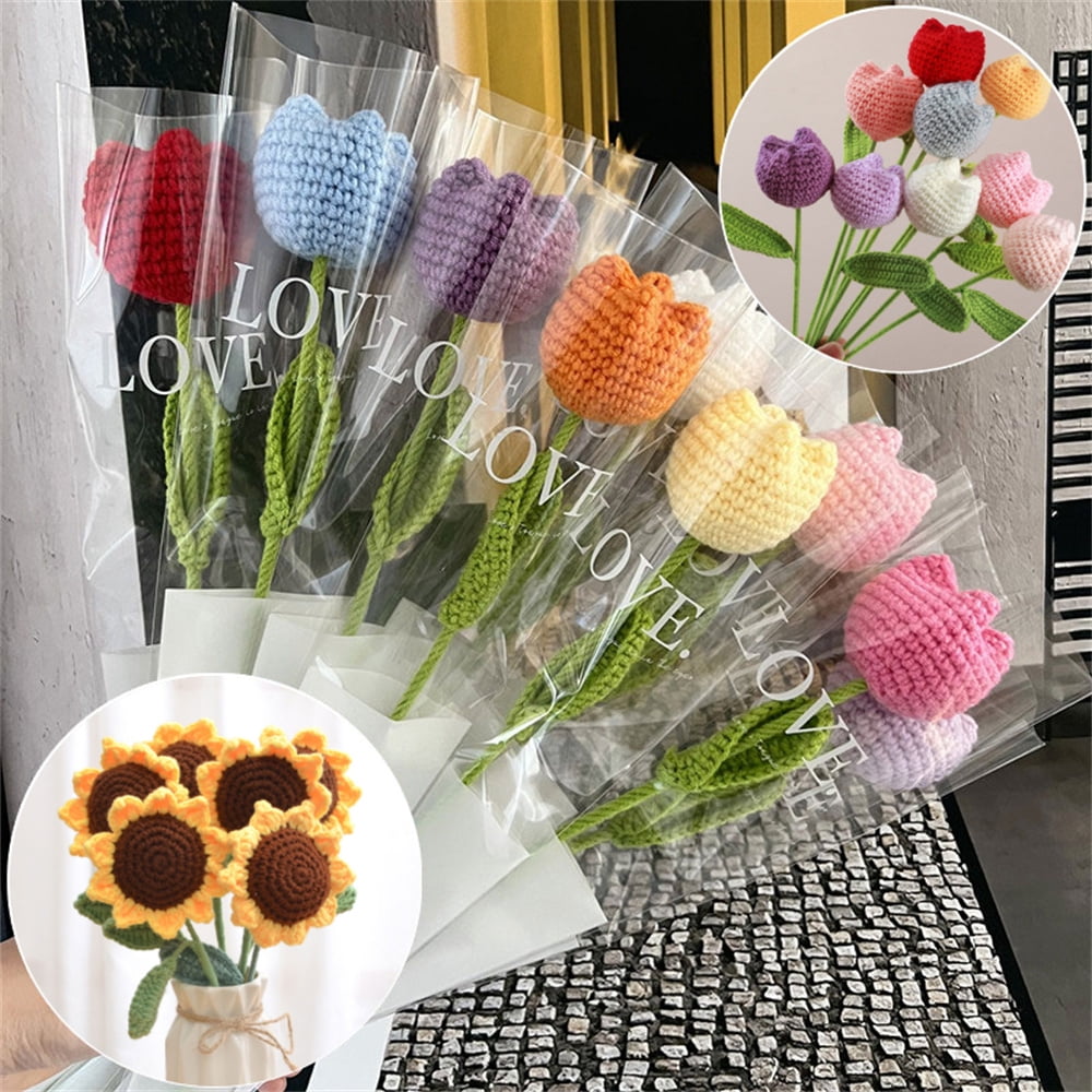 DIY Knitting Bouquet Tulip Flower Bouquet Sunflower HandKnitted Fake Flowers Knit Flower Home