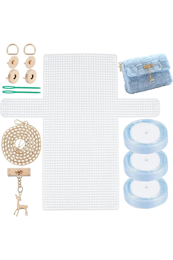 DIY Knitting Crochet Bags Kit Including Mesh Plastic Canvas Sheets Ribbon Knitting Needles D Ring Snap Button Bag Strap Chains 360x395x1.5mm