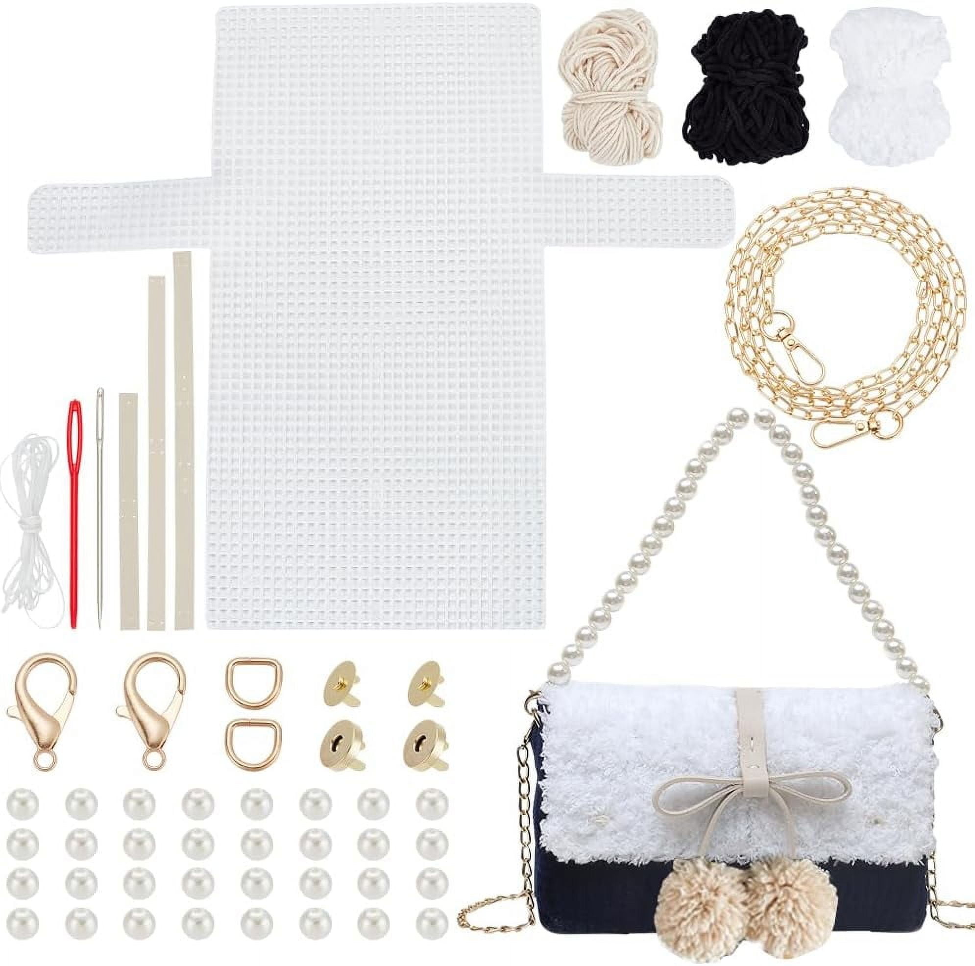 DIY Knitting Crochet Handbags Kit Mesh Plastic Canvas Kit for Shoulder Bags DIY Knitting Crochet Crossbag Materials Handmade Purse Stitching Kit for DIY Crafting Embroidery Projects Black
