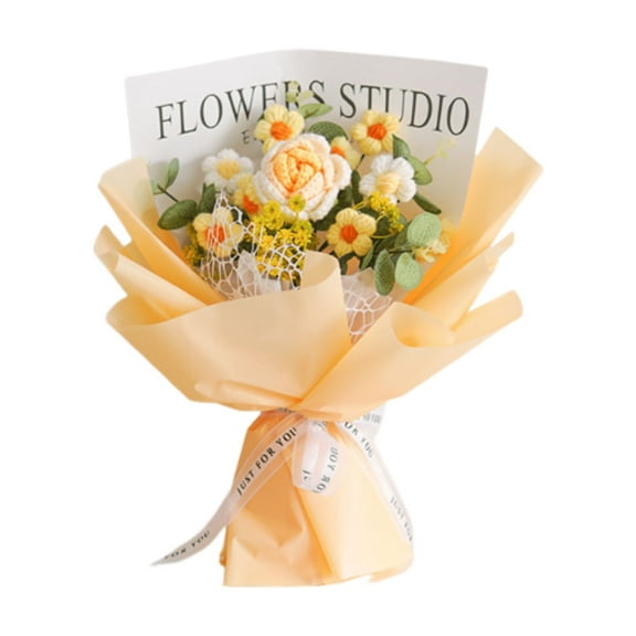 DIY Knitting Kit,Crochet Flowers Bouquet Sunflower Rose : Handmade Knitted Bouquet For Valentines Day Mother's Day Birthday Home Decor
