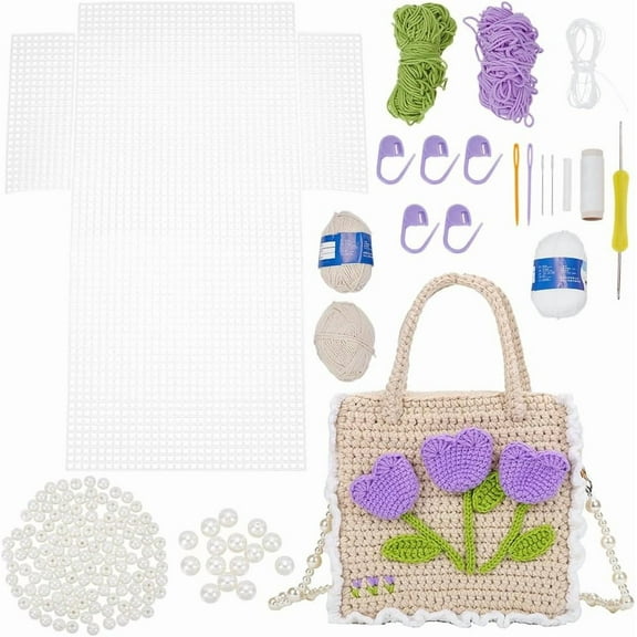 DIY Knitting Rectangle Bags Set Including Plastic Mesh Board Cotton Threads Plastic Pins Imitation Pearl Beads and Findings Mixed Color 406x303x1.5mm