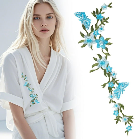 DIY Knitting Supplies,Embroidered Flower Applique Patch, Large 25x10cm Sew-On or Iron-On Floral Bouquet Patch for Jacket, Jeans, Bag Decoration, Clothing Repair, DIY Craft Embellishment