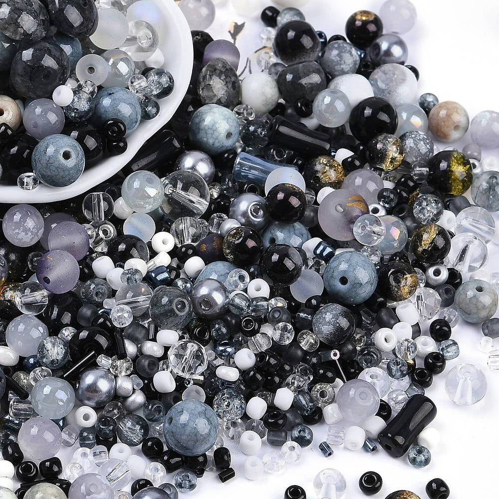 DIY Lampwork Beads & Glass Seed Beds Jewelry Making Findings Kits Mixed Shapes Black 2~12.5x3~10.5mm Hole: 0.9~2mm