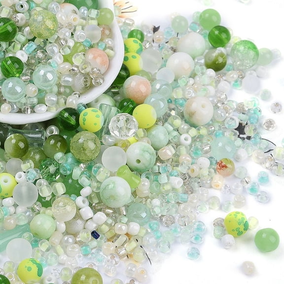 DIY Lampwork Beads & Glass Seed Beds Jewelry Making Findings Kits Mixed Shapes Green 2~12.5x3~10.5mm Hole: 0.9~2mm