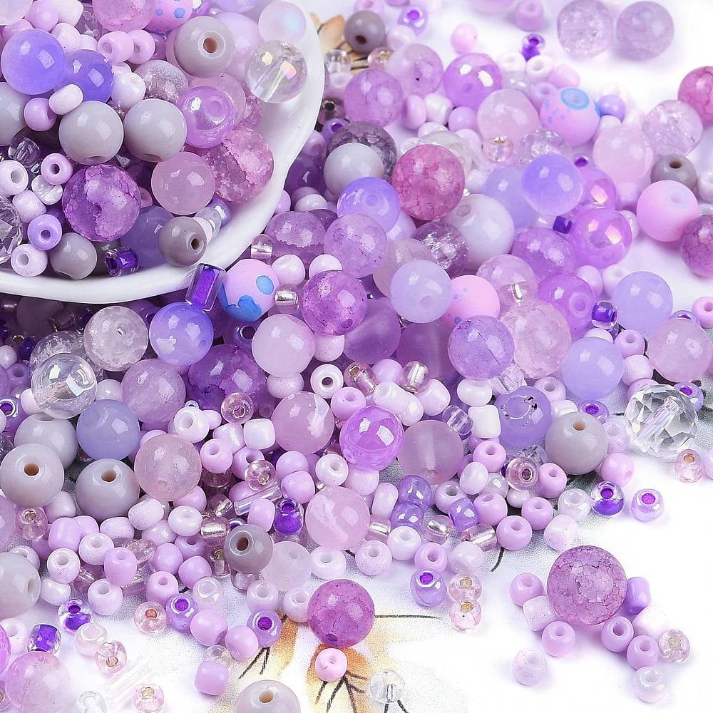 DIY Lampwork Beads & Glass Seed Beds Jewelry Making Findings Kits Mixed Shapes Lilac 2~12.5x3~10.5mm Hole: 0.9~2mm