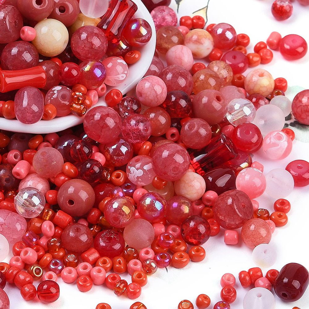 DIY Lampwork Beads & Glass Seed Beds Jewelry Making Findings Kits Mixed Shapes Red 2~12.5x3~10.5mm Hole: 0.9~2mm