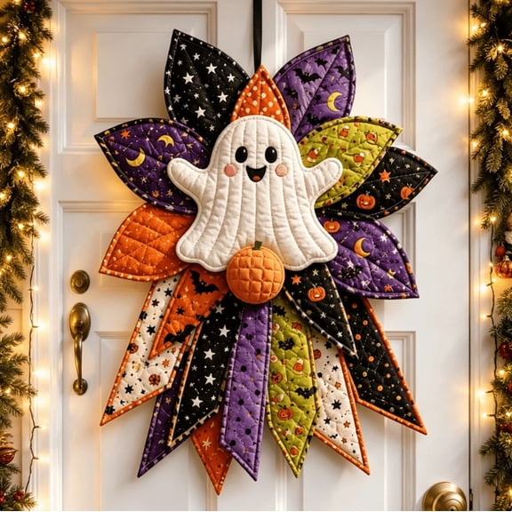 DIY Large Patchwork Bow Sewing Kit, Beginner Quilting Craft Kit for Adults with Coordinated Fabrics and Instructions, Oversized Farmhouse Door Wreath Holiday Decor (Poinsettia Holiday)