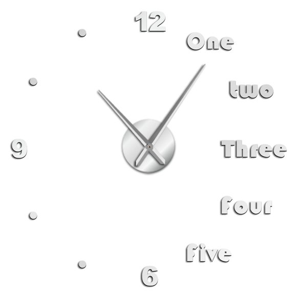 DIY Large Wall Clock Modern Wall Art Home Decor Luxury Interior Design English Letters Frameless Wall Watch Clock(Silver,27inch)