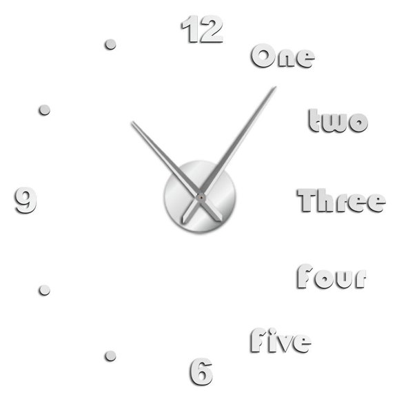 DIY Large Wall Clocks Modern Wall Art Home Decor Luxury Interior Design English Letters Frameless Wall Watch Clock DIY Enthusiast(Silver,27inch)