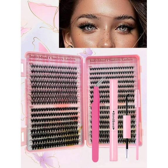 DIY Lash Clusters Eyelash Extension Kit 640pcs 30D40D50D60D80D Individual Lashes, Extra Thick, D Curl 9-16mm Mixed Length Lashes, DIY Eyelash Extension At Home