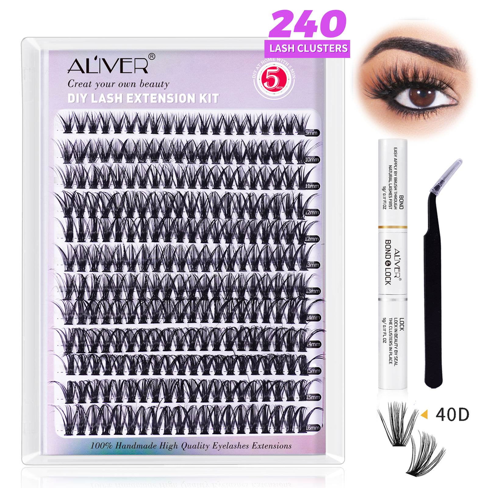 DIY Lash Extension Kit: 240pcs 9-16mm Lashes, Glue, Seal, Tweezers for ...