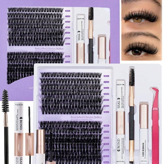 Cluster Lash Extension Kit , 280 Count, 10–16mm Mixed Lengths, 80D–100D Curl, Easy to Apply and Remove