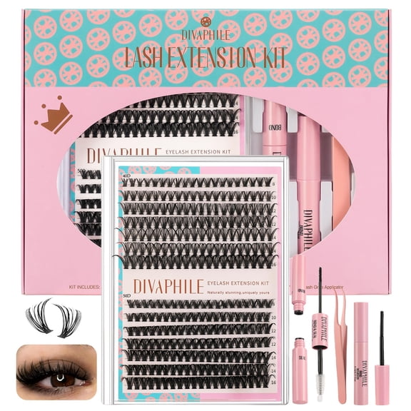 DIY Lash Extension Kit, 280PCS Lash Clusters Kit with Bond, Seal, Remover & Tweezers, 8–16mm Natural Wispy Individual Lashes, Easy At-Home Eyelash Extensions for Beginners, Perfect Mom Gifts