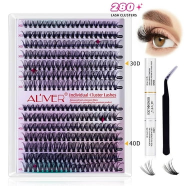 DIY Lash Extension Kit 280pcs Individual Lashes Cluster Eyelash Extension Kit 30D+40D 9-16mm Mix Lash Clusters with Lash Bond and Seal and Lash Applicator Tool for Self Application at Home