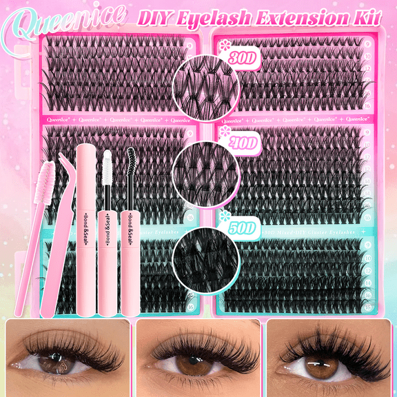 DIY Lash Extension Kit Clusters Individual Eyelashes Kit 9-16mm with Bond and Seal Wispy Natural Mange Lashes