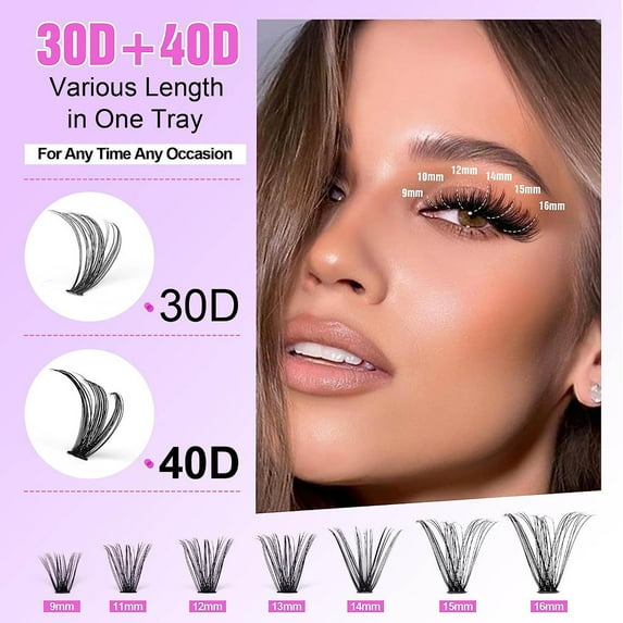 DIY Lash Extension Kit for Salon Quality Manga and Wispy Individual Cluster Lashes with Bond Seal Remover Tools