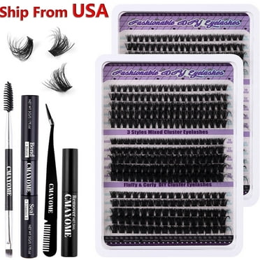 DIY Lash Eyelash Extensions Kit 270pcs, Lash Clusters Kit, Cluster Eyelash Extensions, Individual Lashes Clusters 60D 80D 100D Curl Eyelash Extension with Lash Bond and Seal Lash Tweezers