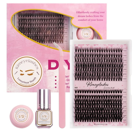 DIY Lash Extensions Kit For Beginner Mixed Length Affordable Eyelash Self Application At Home Faux Mink Clusters Tweezers Adhesive Remover Wispy Natural Kit Reusable Kimeyelashes