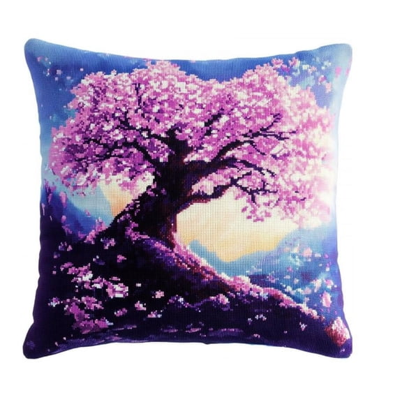 DIY Latch Hook Cushion Kits Pink Flower Tree Latch Hook Kits Anime Landscape Latch Hook Kits DIY Throw Pillow Cover Craft Kits Embroidery Kits with Printed Canvas 17x17 inches
