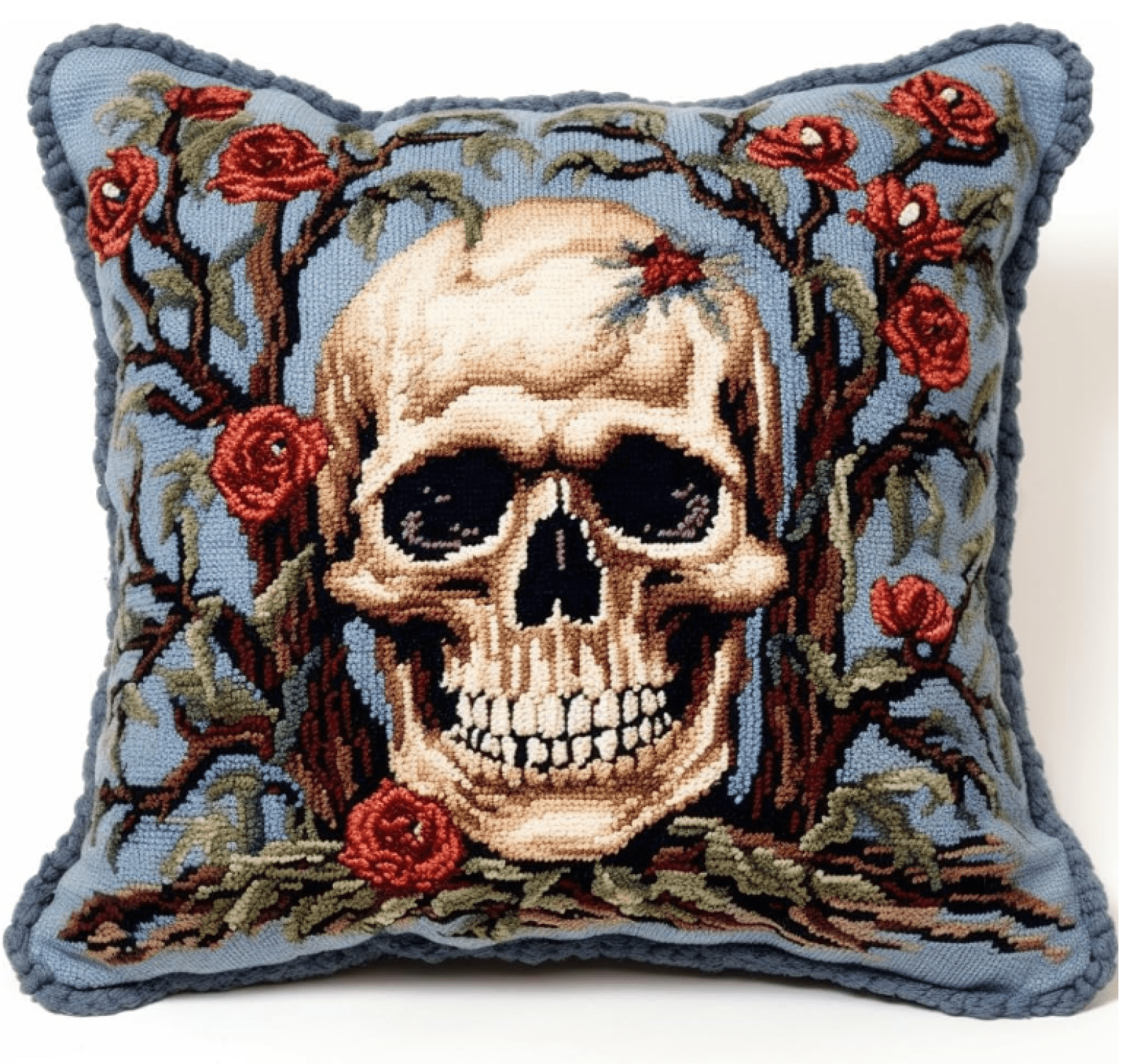 DIY Latch Hook Kit Cushion Black And White Skull Flower Latch Hook Kits For Beginners Adults Kids Embroidery Kits Home Decoration 17X17In