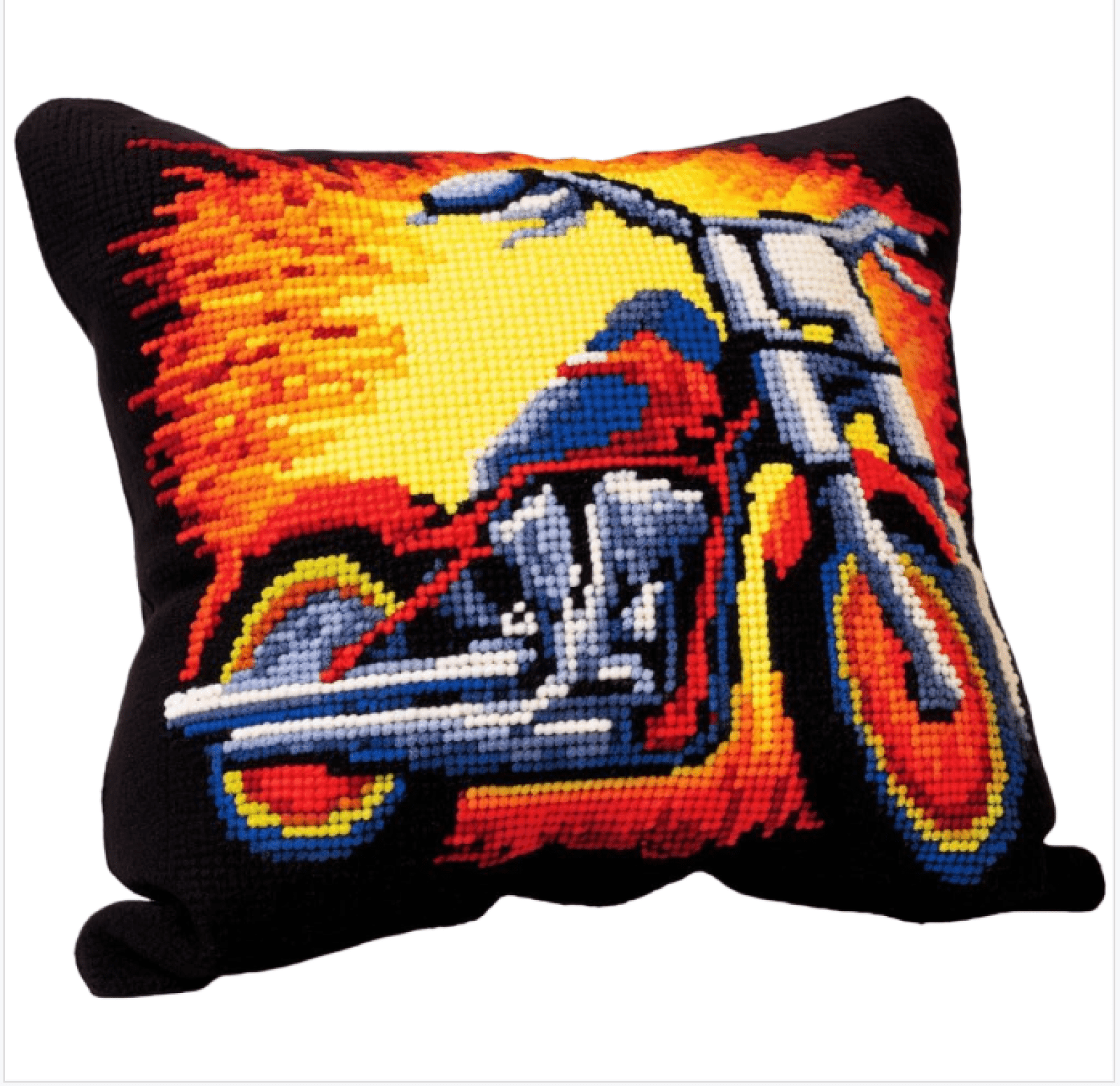 DIY Latch Hook Kit Cushion Color Motorcycle DIY Pillowcase Kit For Kids Adults Pillowcase Craft Kits With Printed Canvas 17X17In