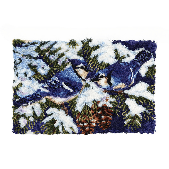 DIY Latch Hook Kit Winter Blue Jays- Rug Pattern for Arts, Crochet, and Needlework, Creative Craft Home Decor Ideal for Learning Rug Making 62 42cm / 24.4 * 16.5 inches