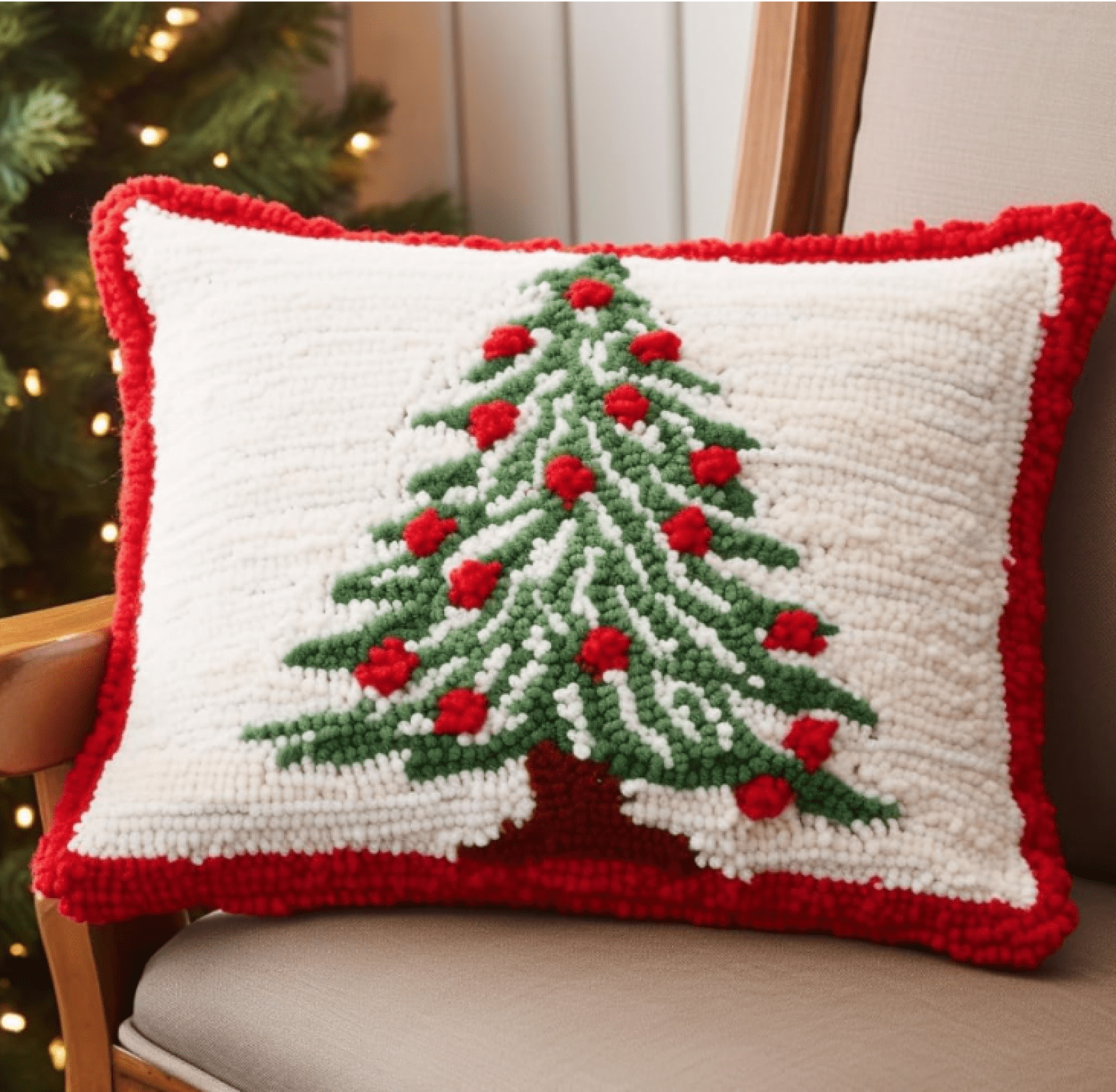 DIY Latch Hook Kits For Adults Green Christmas Tree Latch Hook Kit Unfinished Cushion Cover With Printed Pillowcase Sewing Making Kits 17X17In