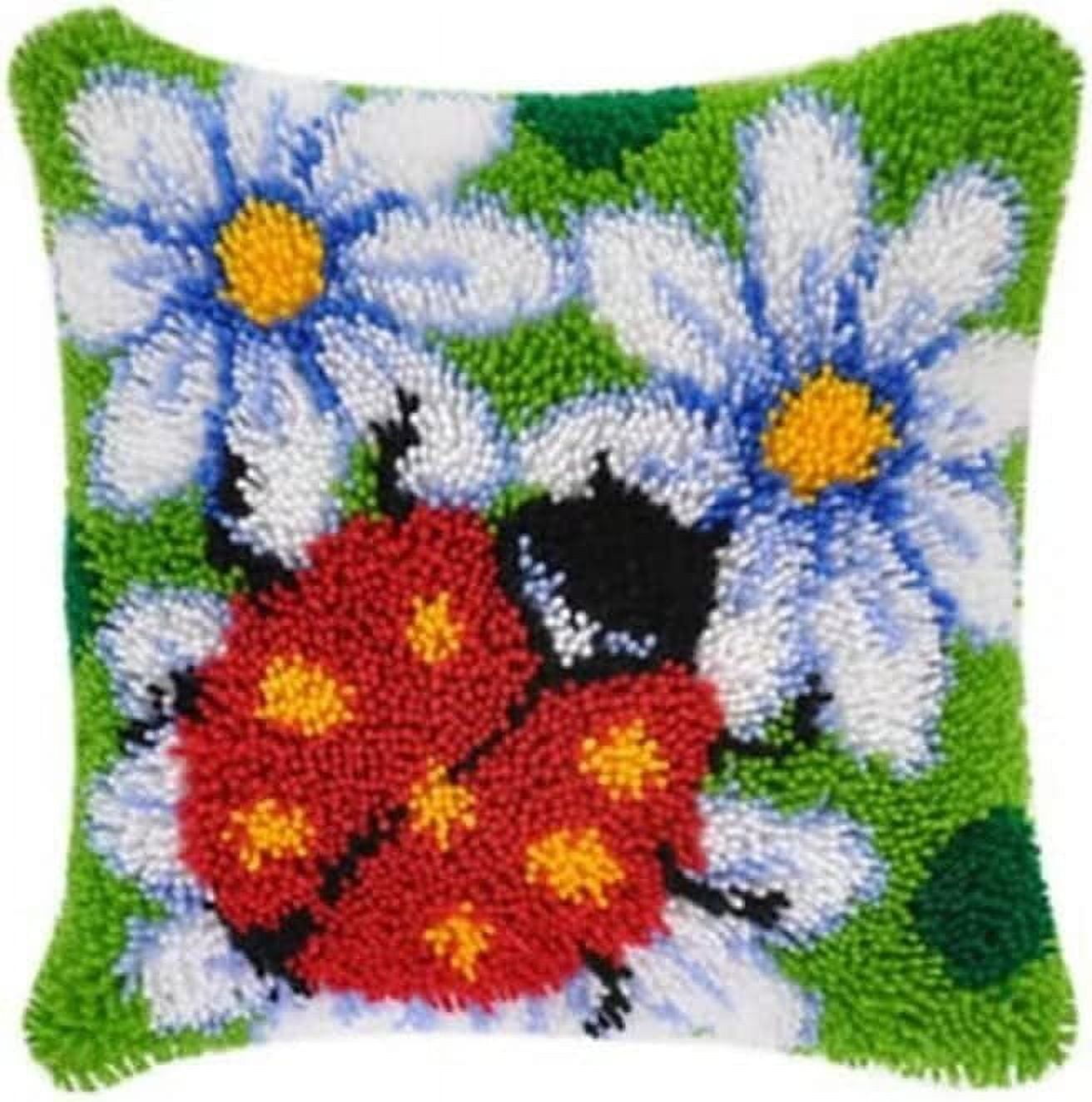 DIY Latch Hook Kits, Latch Hook Pillow Case Embroidery Kits, DIY Carpet Needlework Latch Hook Cushion Cover Kits for Kids & Adults Beginners, Sofa Cushion Cover 17x17 inch