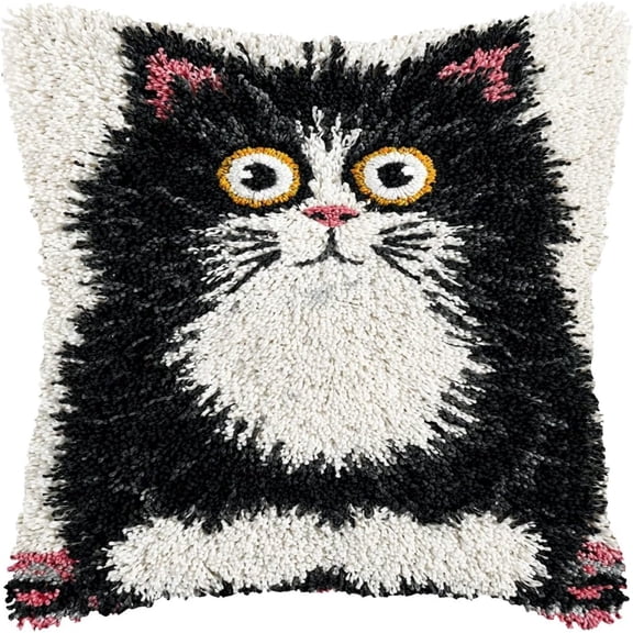 DIY Latch Hook Kits Pillow Cartoon Exotic Cat Portrait Printed Pattern Crochet Yarn Needlework Hook And Latch Pillowcase Cushion Craft Set 43x43cm