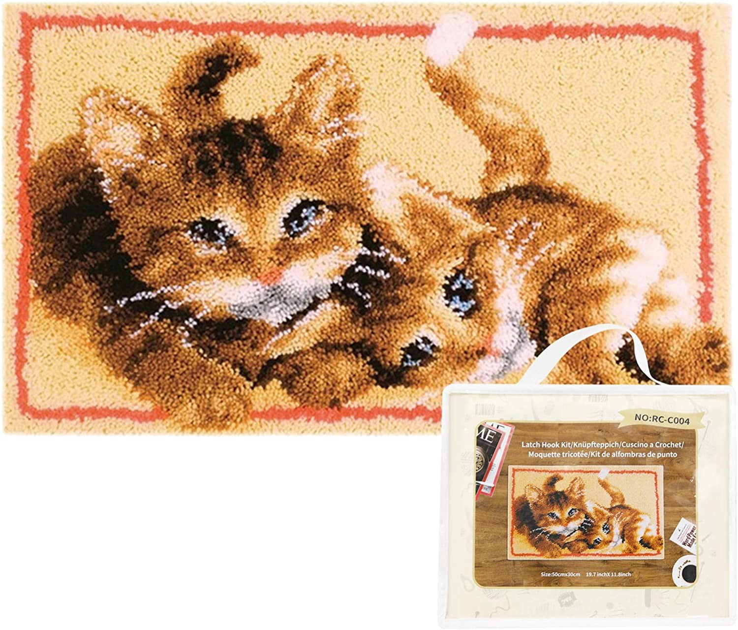 DIY Latch Hook Kits with Pre-Printed. Latch Hook Cats Rug Making Kit for  Adults and Kids. Cute Cats Lactch Hook Rug Making Needlework Kits for  Beginners. 19.7x11.8 