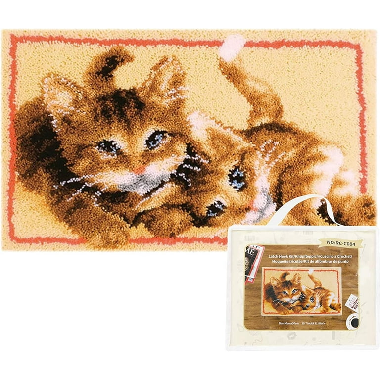 DIY Latch Hook Kits with Pre-Printed. Latch Hook Cats Rug Making Kit for  Adults and Kids. Cute Cats Lactch Hook Rug Making Needlework Kits for