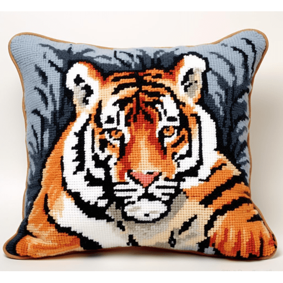DIY Latch Hook Kits Wild Tiger Latch Hook Cushion Kit CrochetAnimal CushionRugSewingCraftGift For Home And Sofa 17X17In B