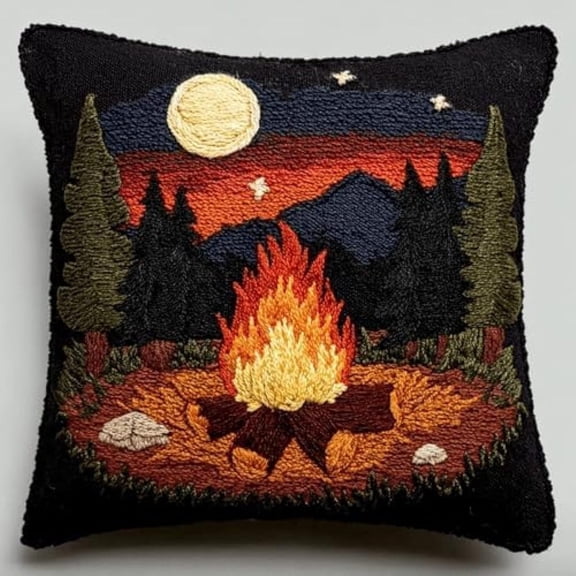 Word Pre-Printed Vintage Campfire Pattern Latch Hook Pillow DIY Kit