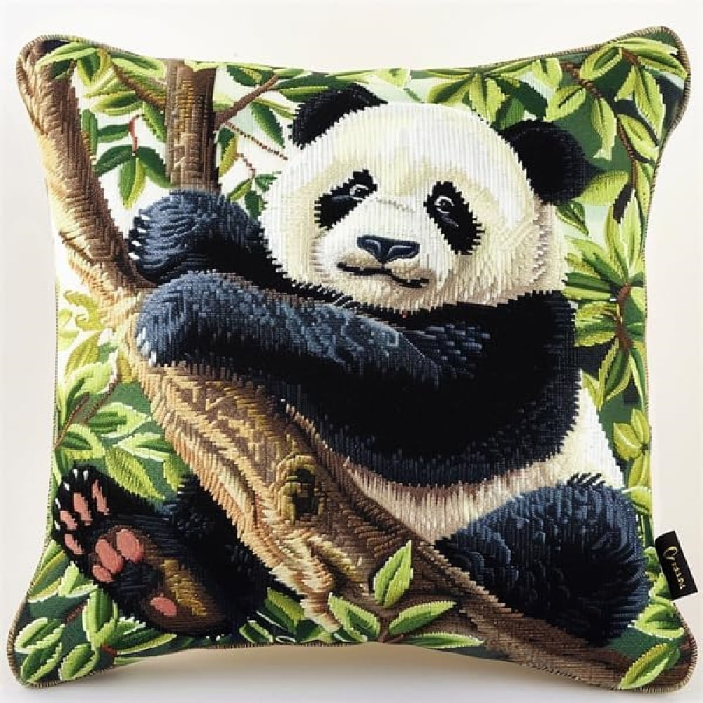 DIY Latch Hook Pillow Kits 17x17inch Cushion Cover Latch Hook Embroidery Kit - Animal Panda