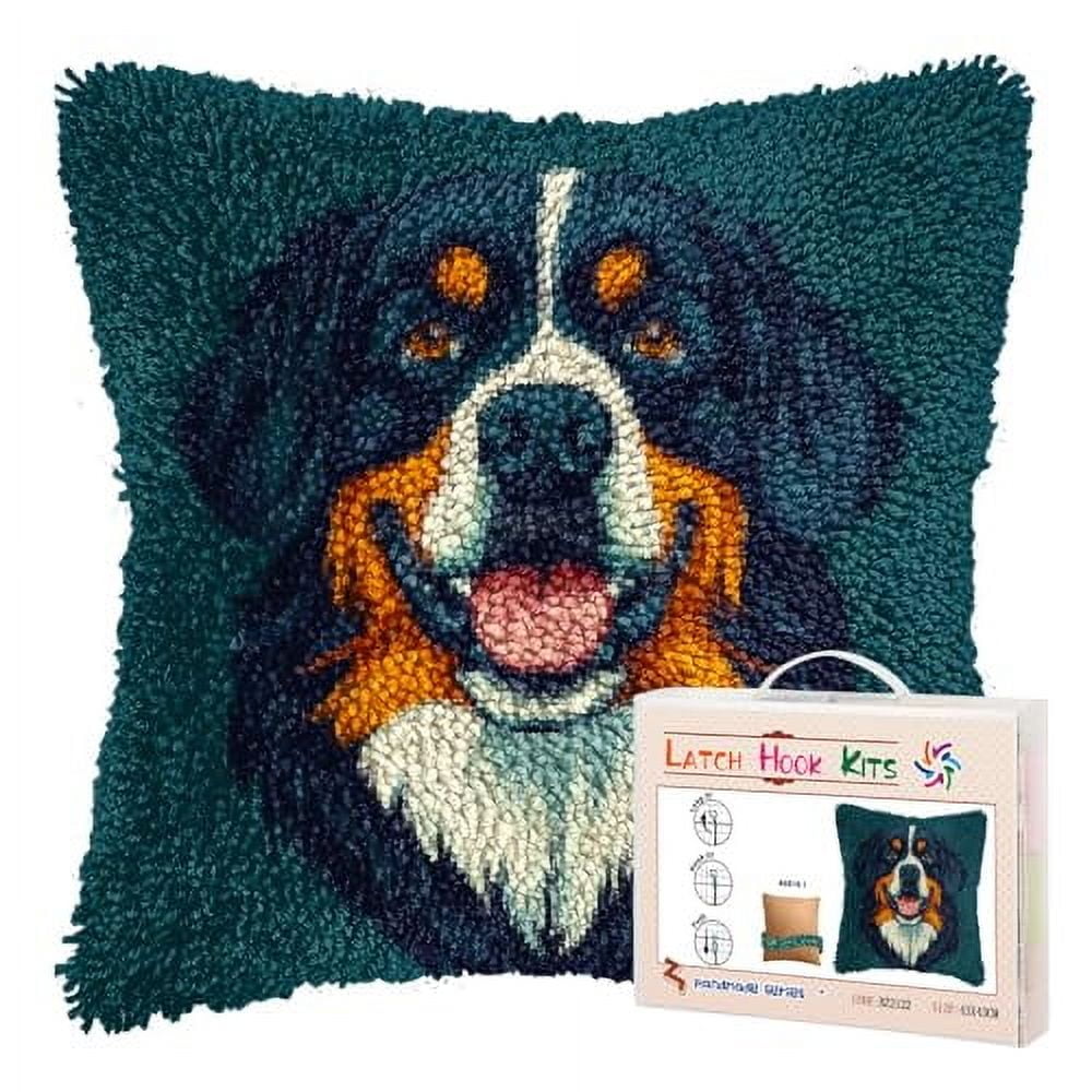 DIY Latch Hook Pillow Kits for Adults Bernese Mountain Dog Portrait Printed Pillowcase Crochet Yarns Hooking Handmade Pillow Cover Cushion for Home Sofa Decoration 17x17inch(2)