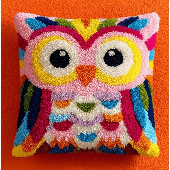 DIY Latch Hook Pillow Kits Colorful Owl 17x17inch Cushion Cover Latch Hook Embroidery Kit