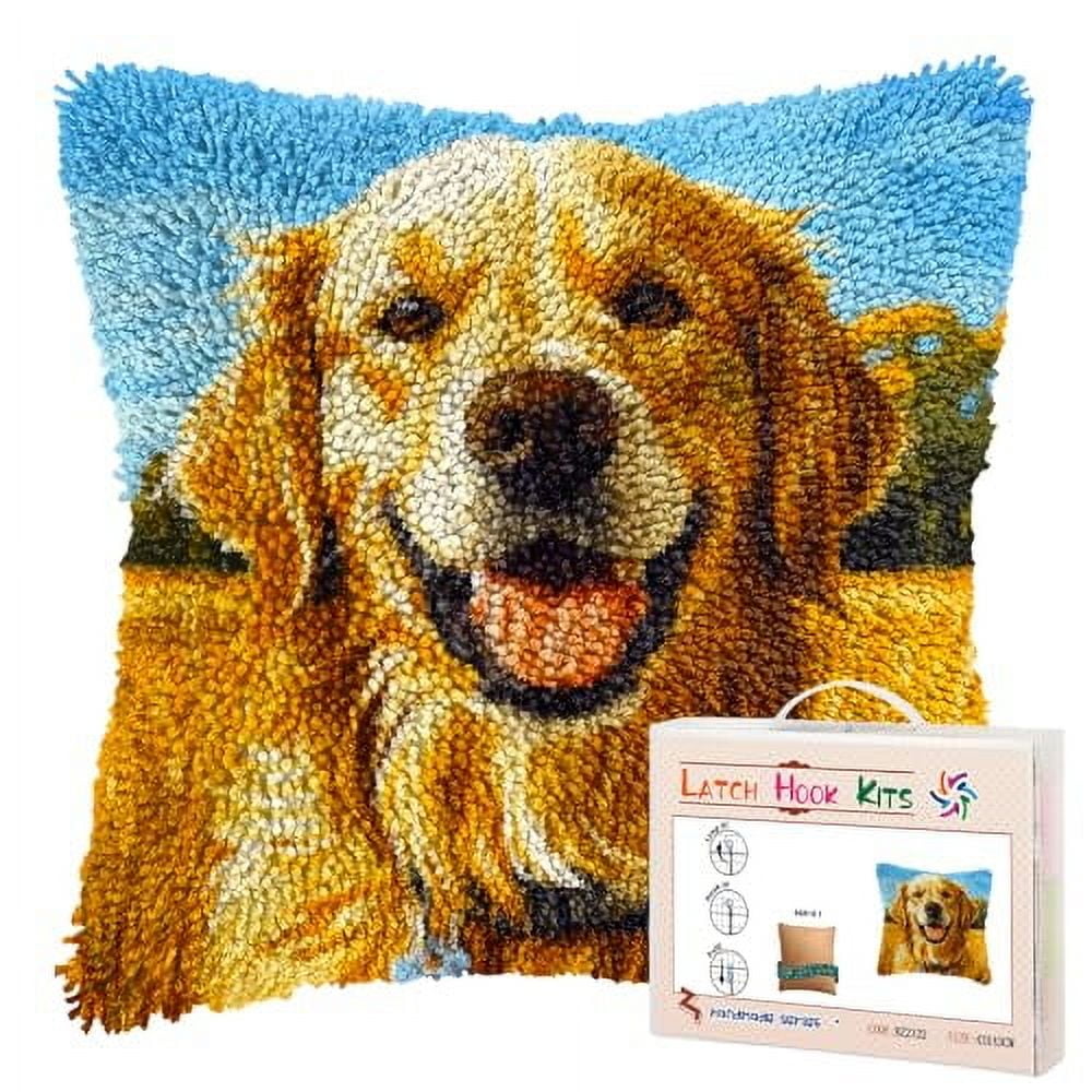 DIY Latch Hook Pillow Kits Golden Retriever Dog Printed Pillowcase Crochet Yarns Hooking Handmade Pillow Cover Cushion for Home Sofa Decoration 17x17inch-1