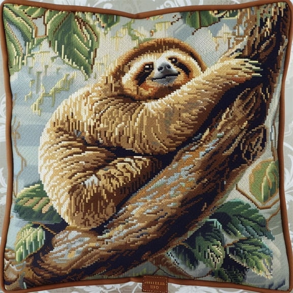 DIY Latch Hook Pillow Kits Printed Pillowcase Handmade Cushion 17x17inch - Animal sloth