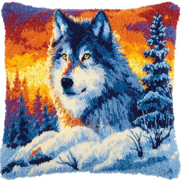 DIY Latch Hook Pillowcase animal wolf Cross Stitch Latch Hook kit Throw Pillow 17x17inch