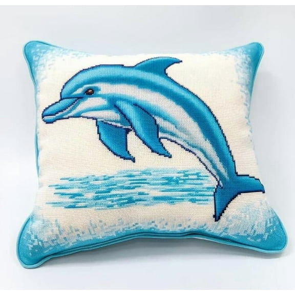 DIY Latch Hook Rug Kits Cartoon Dolphin Yarn Kits Pillow Rug Pattern Arts and Crafts Crochet Needlework  17x17 inch