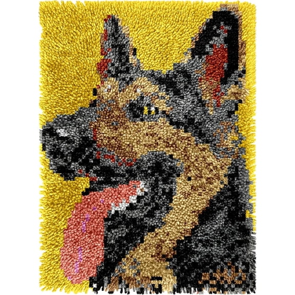 DIY Latch Hook Rug Kits German Shepherd DIY Cushion Tapestry Making Crochet Hooking Mat Making Kits With Printed Pattern Canvas DIY Carpet Needlework Kits of Home Decor 52x38cm (f168)