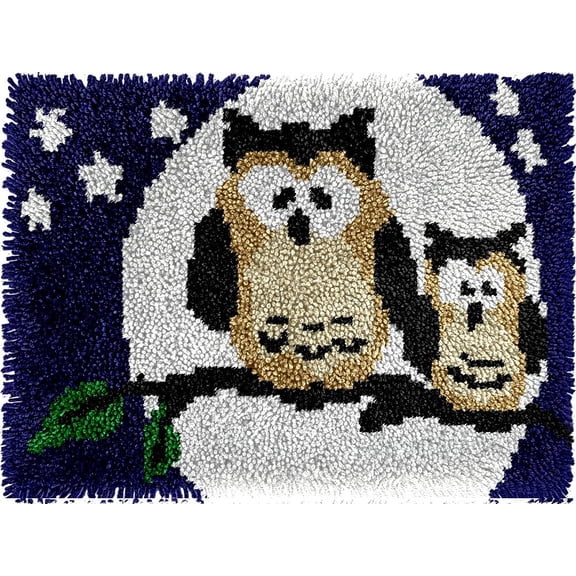 DIY Latch Hook Rug Kits Owl Bird DIY Cushion Tapestry Making Crochet Hooking Mat Making Kits With Printed Pattern Canvas DIY Carpet Needlework Kits of Home Decor 52x38cm (T1)