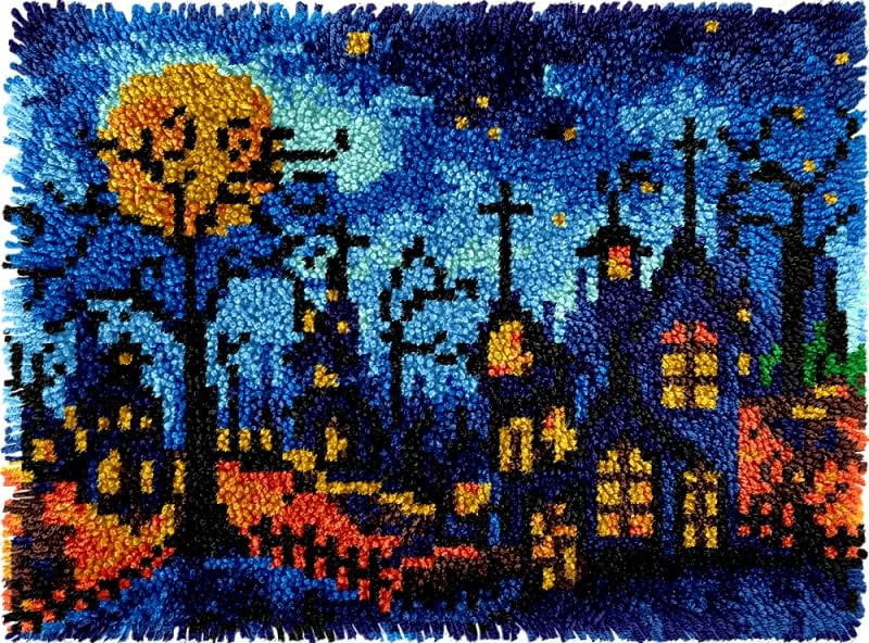 DIY Latch Hook Rug Kits Spooky Halloween Castle DIY Cushion Tapestry ...