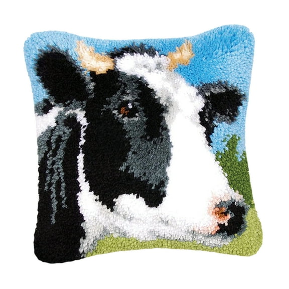 DIY Latch Hook Throw Pillow for Embroidery Carpet Cow