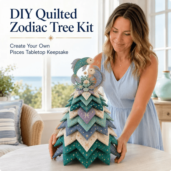 DIY Layered Pisces Zodiac Quilted Tree Kit Handmade Patchwork Craft Project for Astrology Lovers, Quilting Decoration, Seasonal Home Display and Creative Activities (pisces)