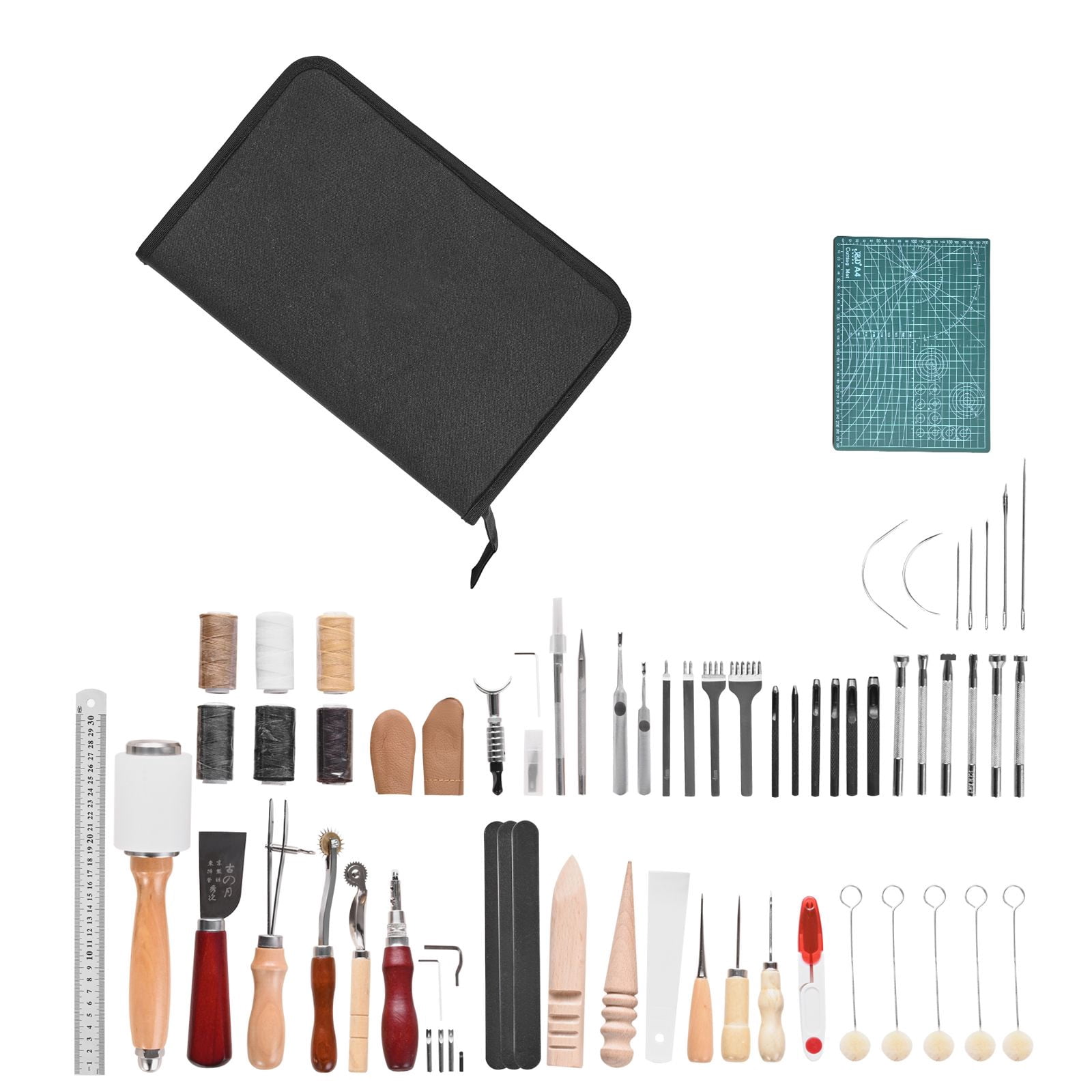 DIY Leather Craft Kit with 59 Tools – Engraving, Punching, Stamping and Sewing Supplies for Beginners